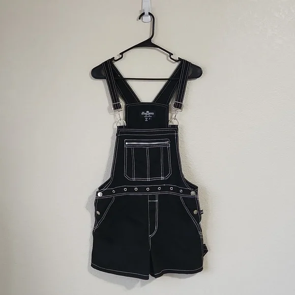 Royal Bones Daang Goodman Black Overalls Shorts Grunge Punk Goth Size Small - Picture 2 of 11